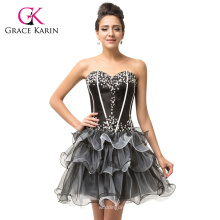 Grace Karin Neue Ankunft trägerlosen Schatz Ausschnitt Kurz Organza Schwarz Cocktailkleid 2015 CL007587-1